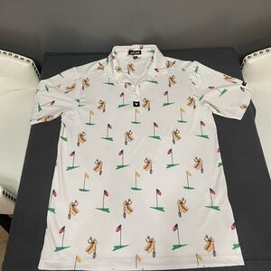 BAD BIRDIE Mens Golf Polo Hot Dog Print Performance Stretch Athletic Fit Medium